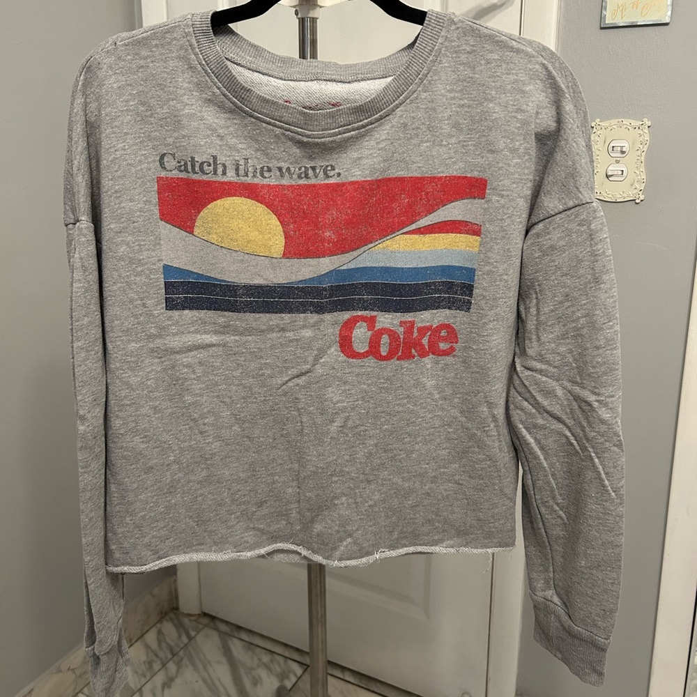 Coca-Cola Coke Vintage Distressed Cropped Long-Sleeve Crew Neck Sweatshirt